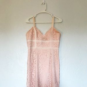 Sweet Blossom Blush Pink Lace Midi Dress